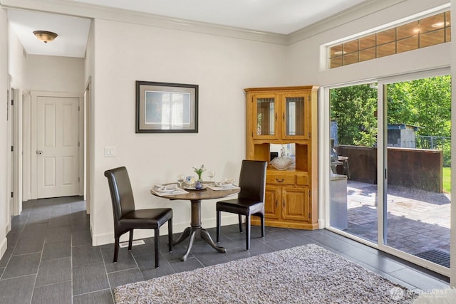 1055 Falls Dr, Bellingham, WA 98229 - dining room with dark tile patterned floors, crown molding, and baseboards