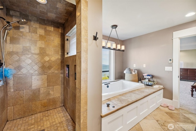 699 Lehman Dr, Camano Island, WA 98282 - full bath with a tile shower, a garden tub, and recessed lighting