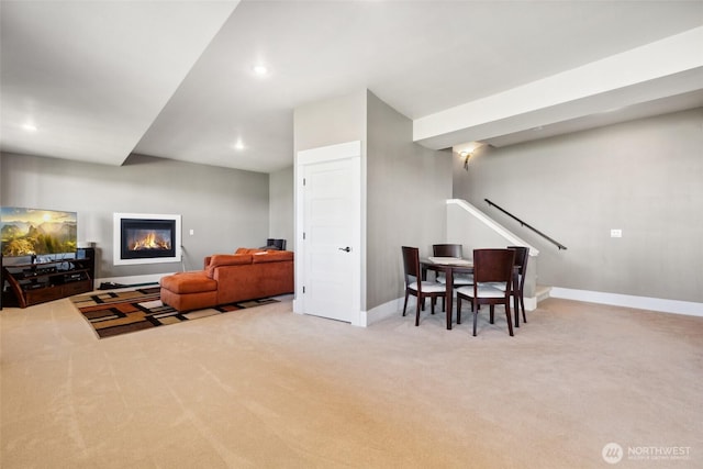 699 Lehman Dr, Camano Island, WA 98282 - carpeted living room with baseboards, recessed lighting, and a glass covered fireplace