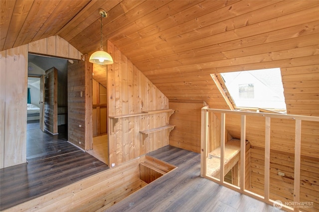 212 Hayes St, Hoquiam, WA 98550 - bonus room featuring vaulted ceiling, wood walls, wooden ceiling, and wood finished floors