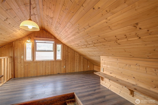212 Hayes St, Hoquiam, WA 98550 - bonus room with dark wood finished floors, vaulted ceiling, wooden ceiling, and wooden walls