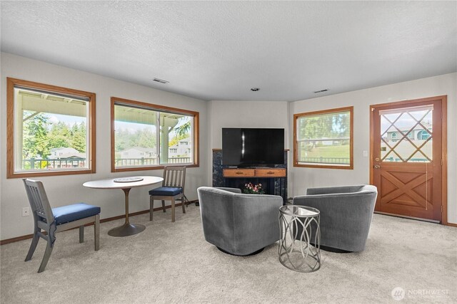 3726 SW 313th St, Federal Way, WA 98023 - carpeted living room featuring baseboards and a textured ceiling