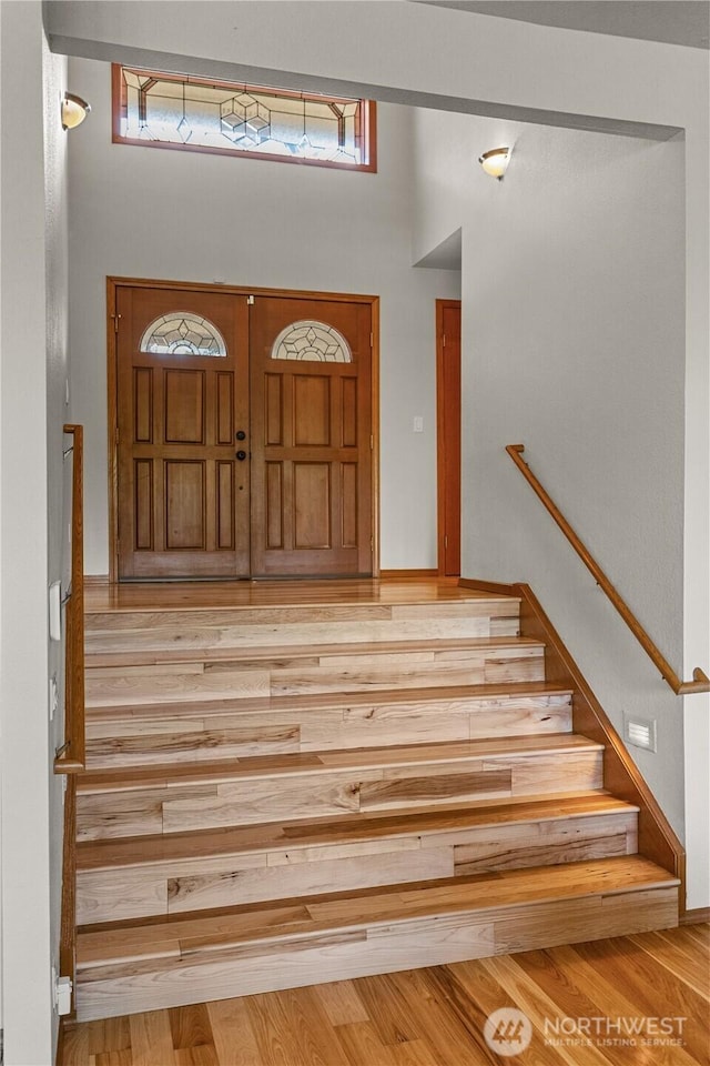 3726 SW 313th St, Federal Way, WA 98023 - foyer entrance featuring stairs, wood finished floors, plenty of natural light, and a high ceiling