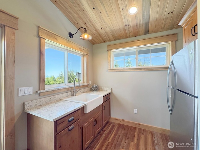 1068 Happy Valley Rd, Sequim, WA 98382 - bathroom featuring wood finished floors, baseboards, vanity, recessed lighting, and wooden ceiling