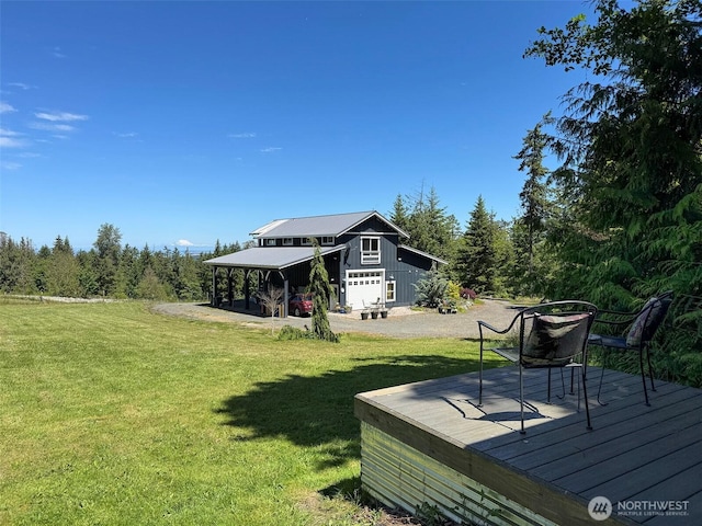 1068 Happy Valley Rd, Sequim, WA 98382 - view of green lawn featuring a deck, a gazebo, and an outdoor structure