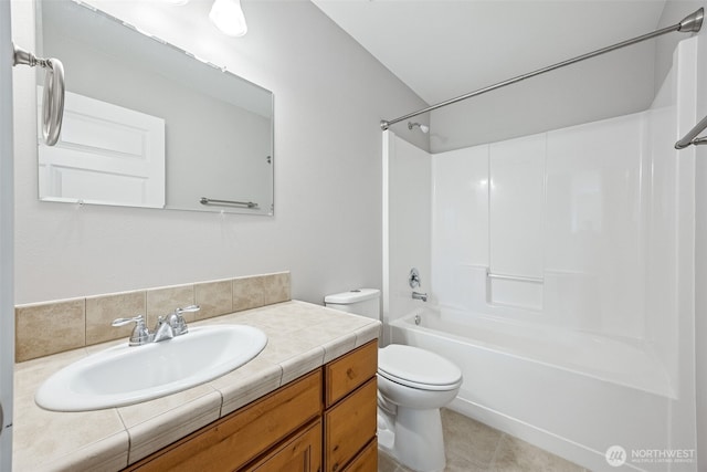 13123 320th Street Ct E, Graham, WA 98338 - full bath featuring toilet, vanity, shower / bathtub combination, and tile patterned floors