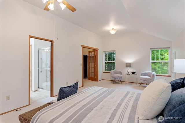 2433 18th St SE, Puyallup, WA 98374 - bedroom featuring light carpet, lofted ceiling, ensuite bath, and baseboards