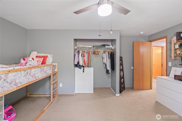 138 Stamper Rd, Elma, WA 98541 - carpeted bedroom featuring a closet, baseboards, and ceiling fan