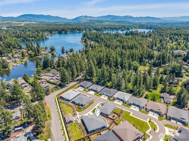 29215 217th Ct SE, Black Diamond, WA 98010 - aerial perspective of suburban area featuring a heavily wooded area and a water and mountain view