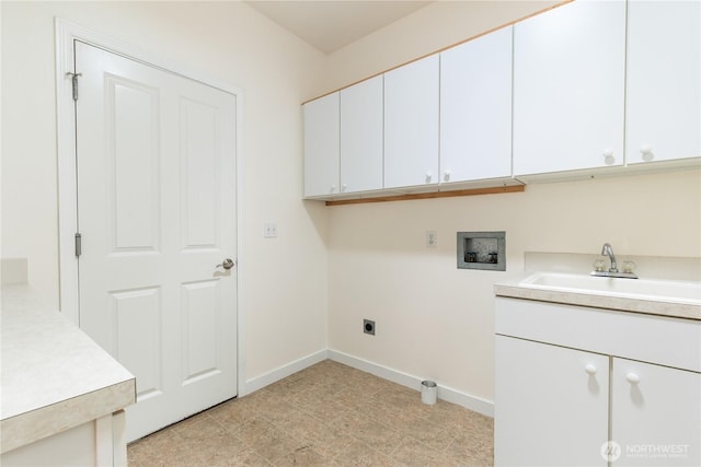 7417 53rd Street Ct W, University Place, WA 98467 - laundry area featuring cabinet space, hookup for a washing machine, baseboards, and electric dryer hookup