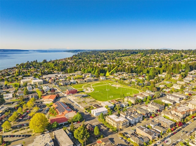 656 Daley St Unit 102, Edmonds, WA 98020 - aerial view of property and surrounding area with a large body of water and nearby suburban area