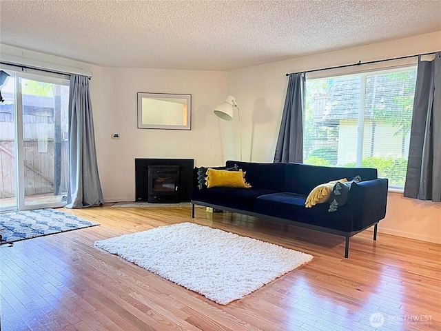 8627 25th Ave SW Unit B, Seattle, WA 98106 - living area featuring plenty of natural light, a textured ceiling, hardwood / wood-style floors, and baseboards