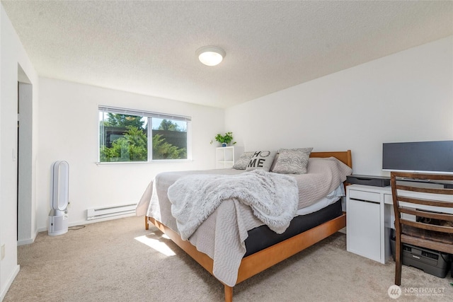8627 25th Ave SW Unit B, Seattle, WA 98106 - bedroom with a baseboard heating unit, light colored carpet, and a textured ceiling