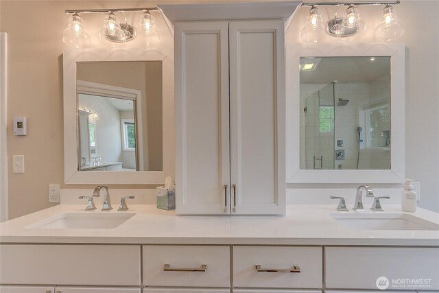 18915 SE 284th Ct, Kent, WA 98042 - bathroom with double vanity and a shower stall