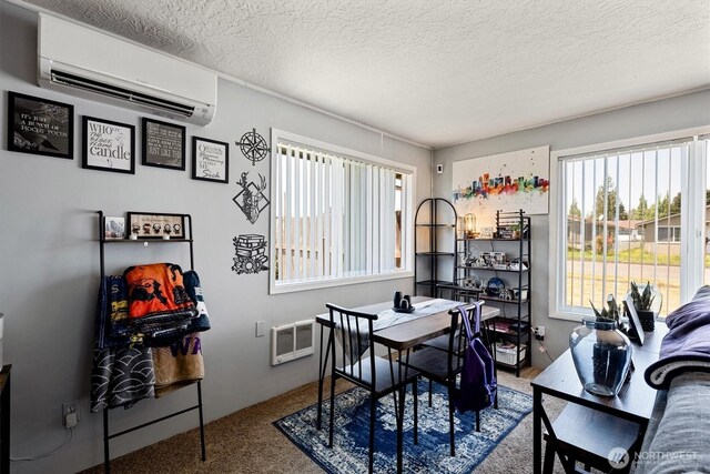 260 Baltimore St, Longview, WA 98632 - dining area featuring a wall mounted air conditioner, carpet floors, and a textured ceiling