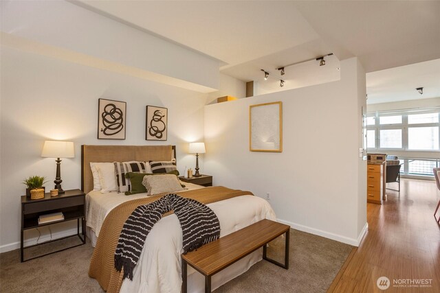 17 W Mercer St Unit 218, Seattle, WA 98119 - bedroom featuring rail lighting and baseboards