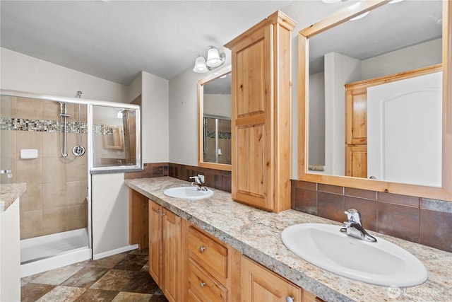 3516 Meadowbrook Ln SE, Lacey, WA 98503 - full bath featuring a stall shower, double vanity, and tasteful backsplash