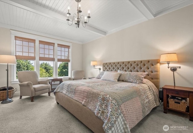 1259 Insel Rd, Woodland, WA 98674 - carpeted bedroom featuring a chandelier and beam ceiling