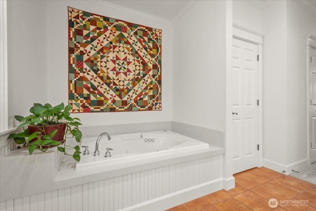1259 Insel Rd, Woodland, WA 98674 - full bathroom with crown molding, a tub with jets, and tile patterned flooring