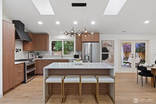 7118 177th St SW, Edmonds, WA 98026 - kitchen with a skylight, appliances with stainless steel finishes, modern cabinets, and recessed lighting