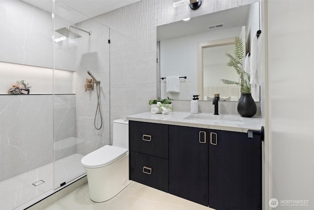 7118 177th St SW, Edmonds, WA 98026 - full bath with toilet, vanity, walk in shower, and tile patterned flooring