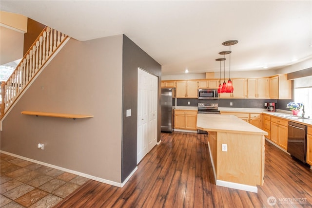 19011 89th Ave E, Puyallup, WA 98375 - kitchen featuring stainless steel appliances, light brown cabinetry, light countertops, and recessed lighting