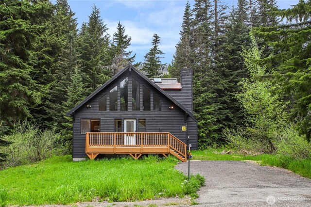 1051 Yellowstone, Snoqualmie Pass, WA 98068 - chalet / cabin with a wooden deck and a chimney