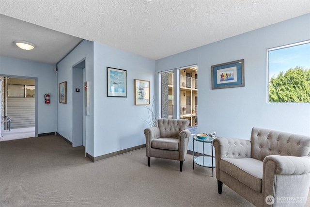 655 Main St Unit 304, Edmonds, WA 98020 - sitting room featuring carpet floors, plenty of natural light, baseboards, and a textured ceiling