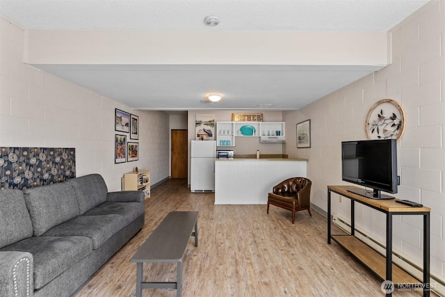 655 Main St Unit 304, Edmonds, WA 98020 - living room featuring wood finished floors and concrete block wall