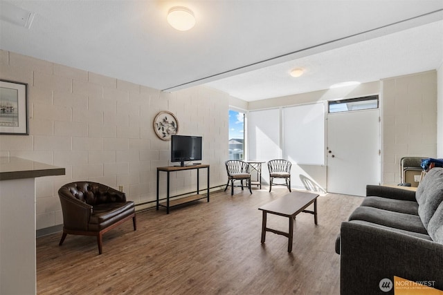 655 Main St Unit 304, Edmonds, WA 98020 - living area featuring wood finished floors and concrete block wall