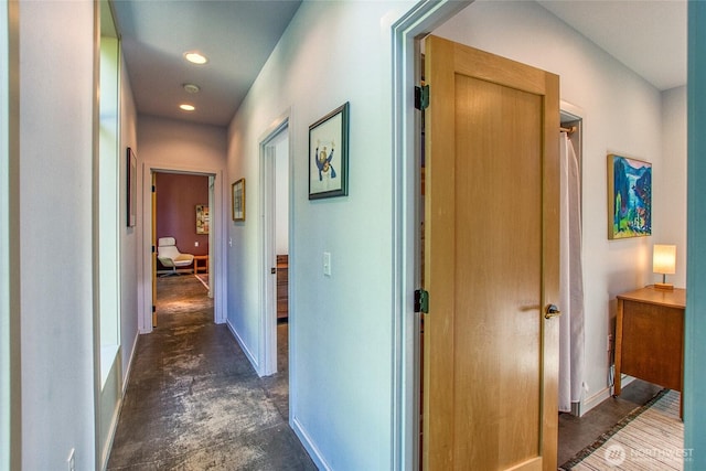 808 Pioneer Hill Rd, Orcas Island, WA 98279 - corridor with baseboards, concrete flooring, and recessed lighting
