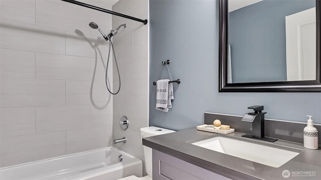 22470 Sunridge Way NE, Poulsbo, WA 98370 - bathroom featuring vanity, shower / bathtub combination, and toilet