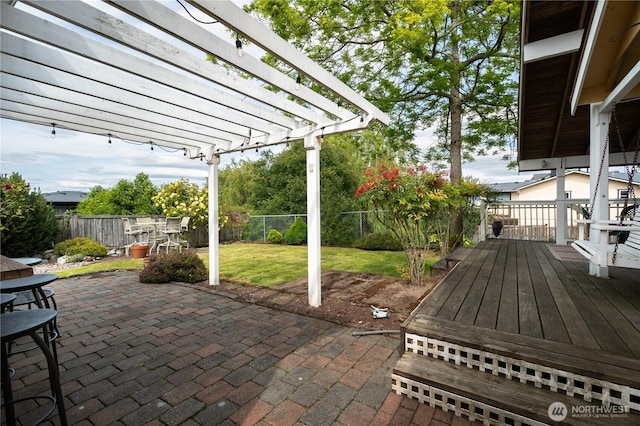 5419 N Court St, Ruston, WA 98407 - view of patio / terrace featuring a pergola and a wooden deck