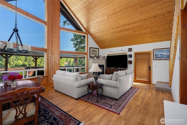 51 E Glamis Ct, Shelton, WA 98584 - living area with high vaulted ceiling, healthy amount of natural light, wood ceiling, and wood finished floors