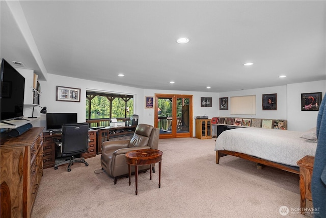 51 E Glamis Ct, Shelton, WA 98584 - carpeted bedroom with access to outside, a desk, and recessed lighting
