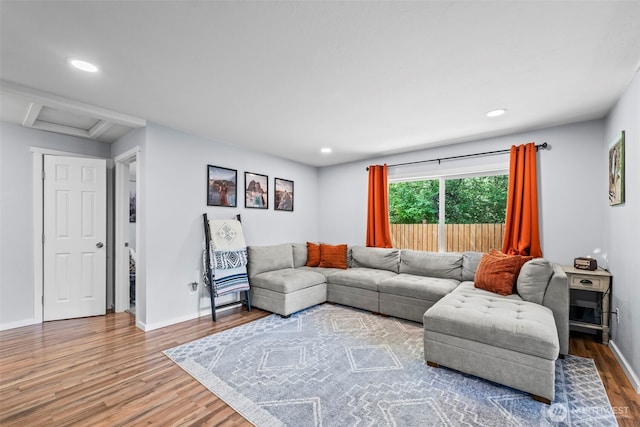140 Tremont St, Port Orchard, WA 98366 - living area with wood finished floors, attic access, recessed lighting, and baseboards