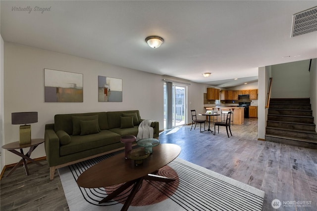 912 Eagle Crest Pl, Port Orchard, WA 98366 - living area with stairs, light wood-style floors, and baseboards