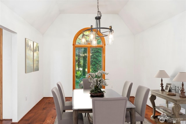 160 Bywater Way, Port Ludlow, WA 98365 - dining room with a chandelier, dark wood finished floors, and lofted ceiling