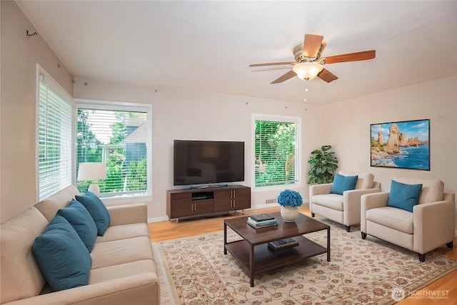 813 E 3rd Ave, Ellensburg, WA 98926 - living area featuring light wood-type flooring, plenty of natural light, and a ceiling fan