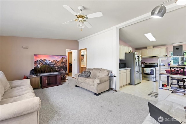 741 Twin Lakes Rd, Cle Elum, WA 98922 - living room with a ceiling fan and vaulted ceiling