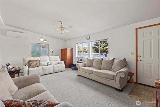 741 Twin Lakes Rd, Cle Elum, WA 98922 - living area featuring a wall unit AC, ceiling fan, and carpet