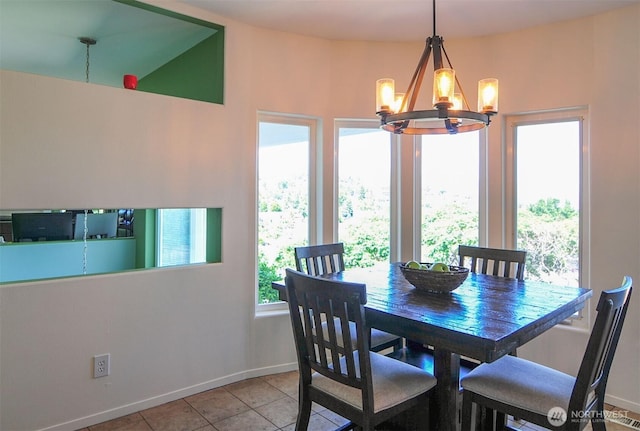 301 Canyon Pl, Wenatchee, WA 98801 - dining room featuring a chandelier, baseboards, and light tile patterned floors