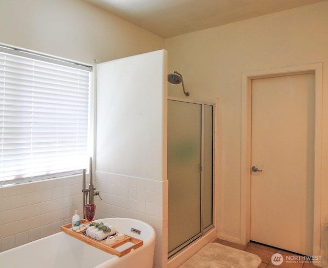 301 Canyon Pl, Wenatchee, WA 98801 - full bathroom featuring a stall shower, a freestanding tub, and tile patterned floors