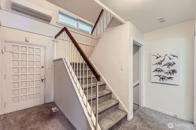12304 NE 147th Ct, Kirkland, WA 98034 - staircase featuring carpet, a wall mounted AC, and baseboards