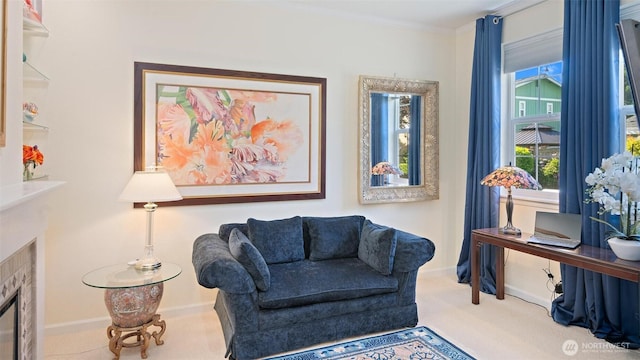 221 NE Honey Locust Ct, Poulsbo, WA 98370 - sitting room with carpet flooring, ornamental molding, and baseboards