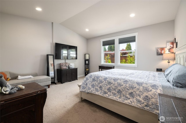 742 Parkland Loop, Sedro Woolley, WA 98284 - bedroom with light carpet, lofted ceiling, and recessed lighting