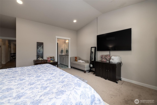 742 Parkland Loop, Sedro Woolley, WA 98284 - carpeted bedroom featuring vaulted ceiling, recessed lighting, baseboards, and ensuite bathroom