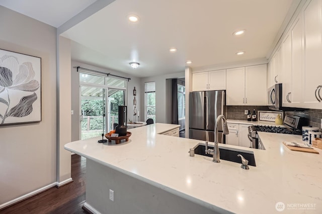3402 174th Pl SE, Bothell, WA 98012 - kitchen featuring appliances with stainless steel finishes, a sink, recessed lighting, dark wood-style flooring, and tasteful backsplash