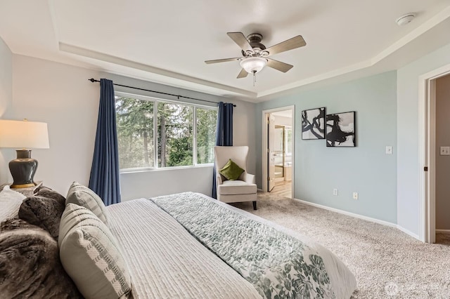 3402 174th Pl SE, Bothell, WA 98012 - bedroom featuring a tray ceiling, carpet, baseboards, and a ceiling fan