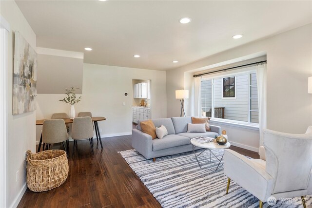 1220 SW Orchard St, Seattle, WA 98106 - living room featuring baseboards, wood finished floors, and recessed lighting